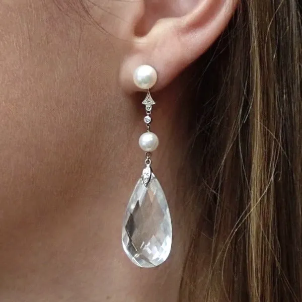 Pearl* & Rock Crystal Drop Earrings