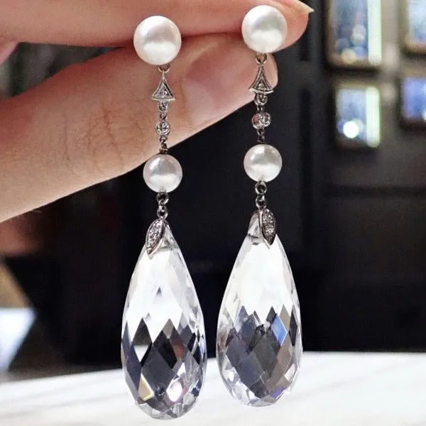Pearl* & Rock Crystal Drop Earrings
