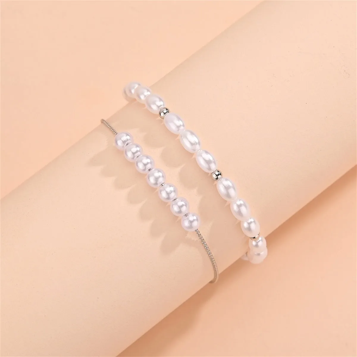 Pearl & Silver-Plated Anklet Set