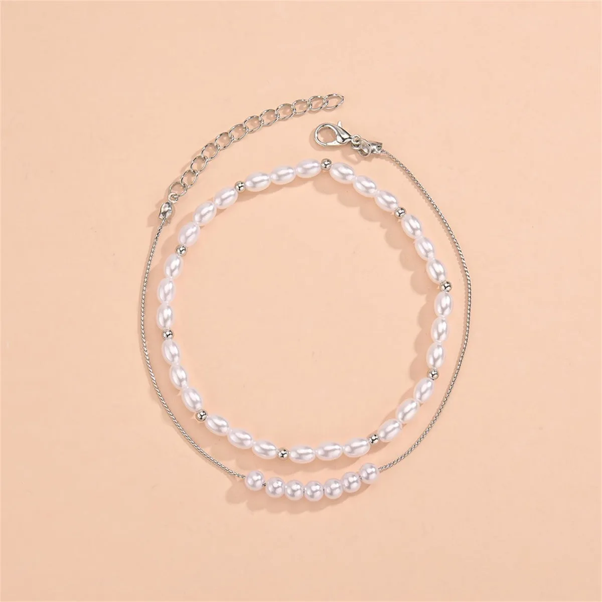 Pearl & Silver-Plated Anklet Set