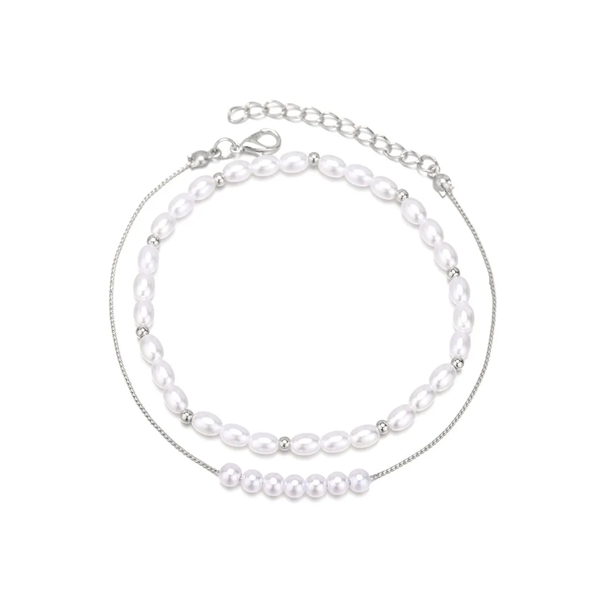 Pearl & Silver-Plated Anklet Set