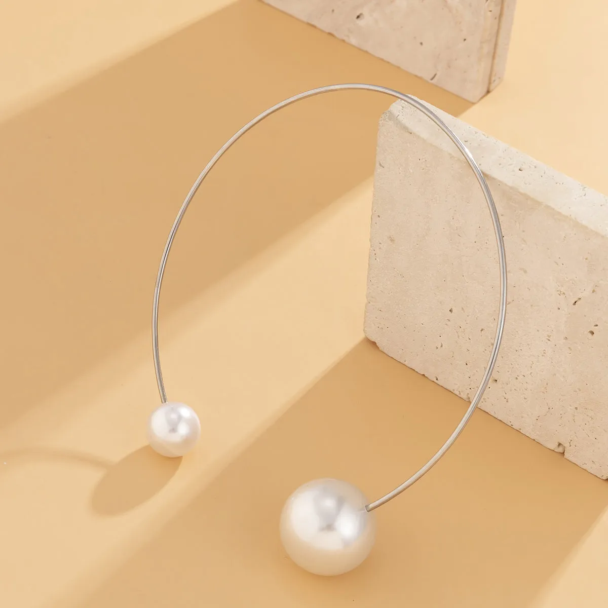 Pearl & Silver-Plated Copper Collar Necklace