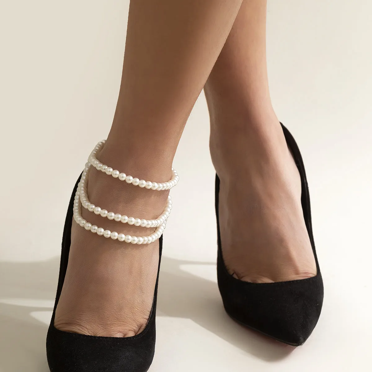 Pearl & Silver-Plated Layered Anklet