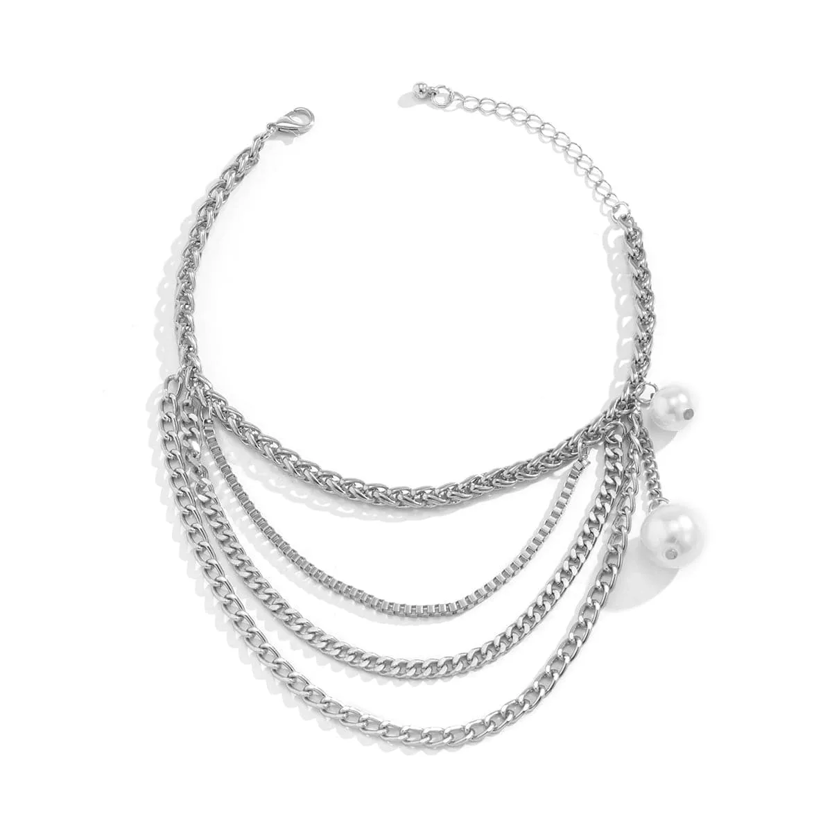 Pearl & Silver-Plated Layered Anklet