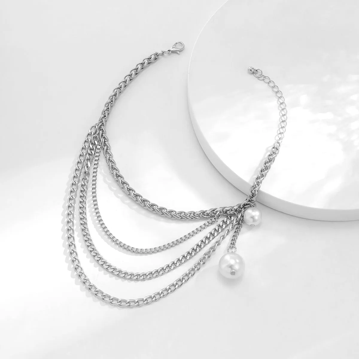 Pearl & Silver-Plated Layered Anklet