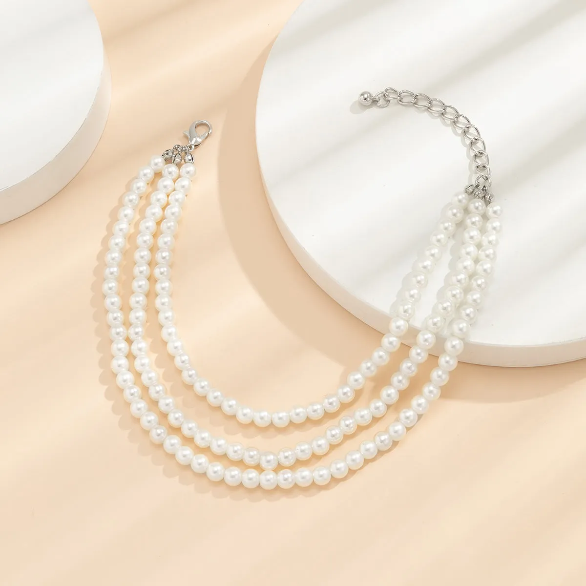 Pearl & Silver-Plated Layered Anklet