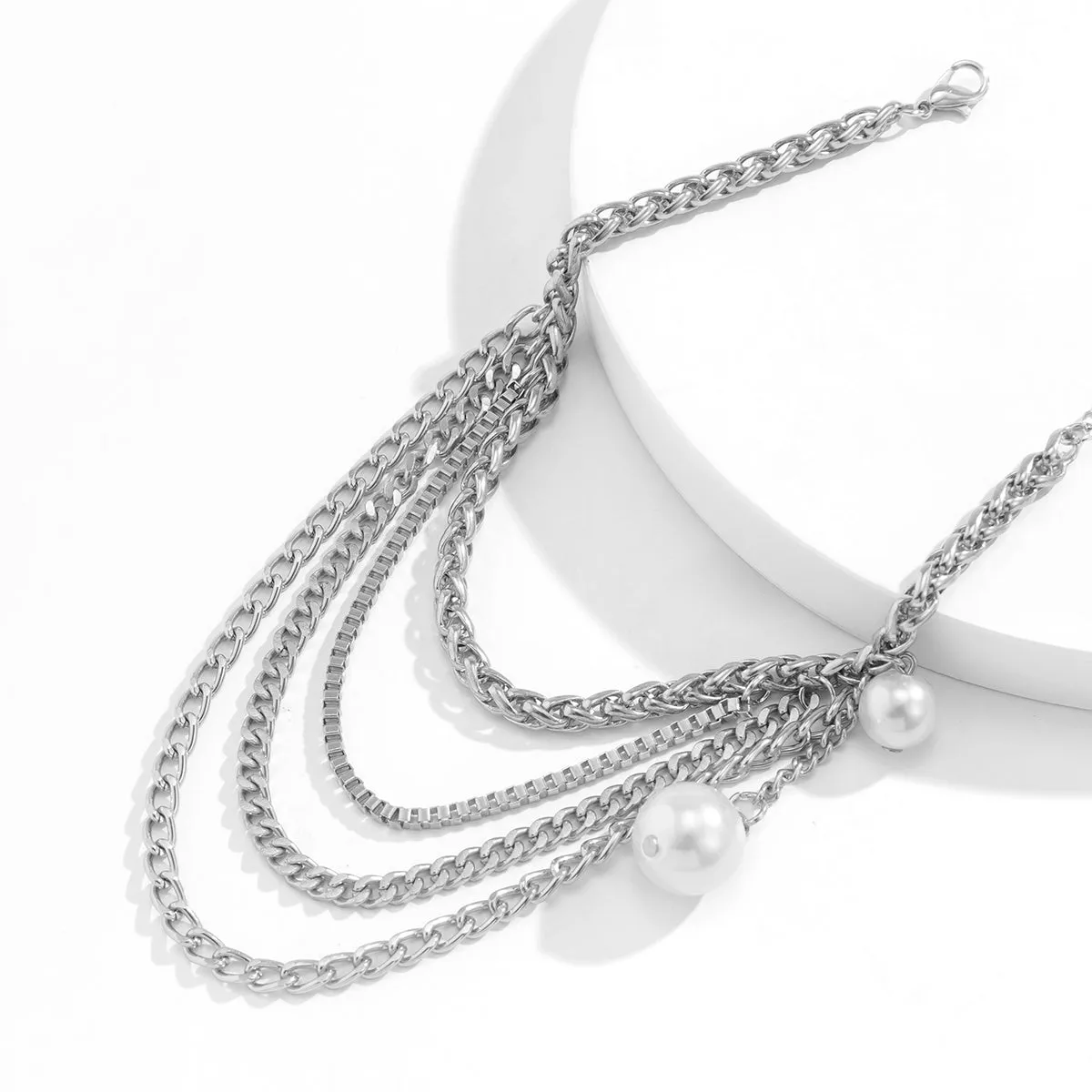 Pearl & Silver-Plated Layered Anklet