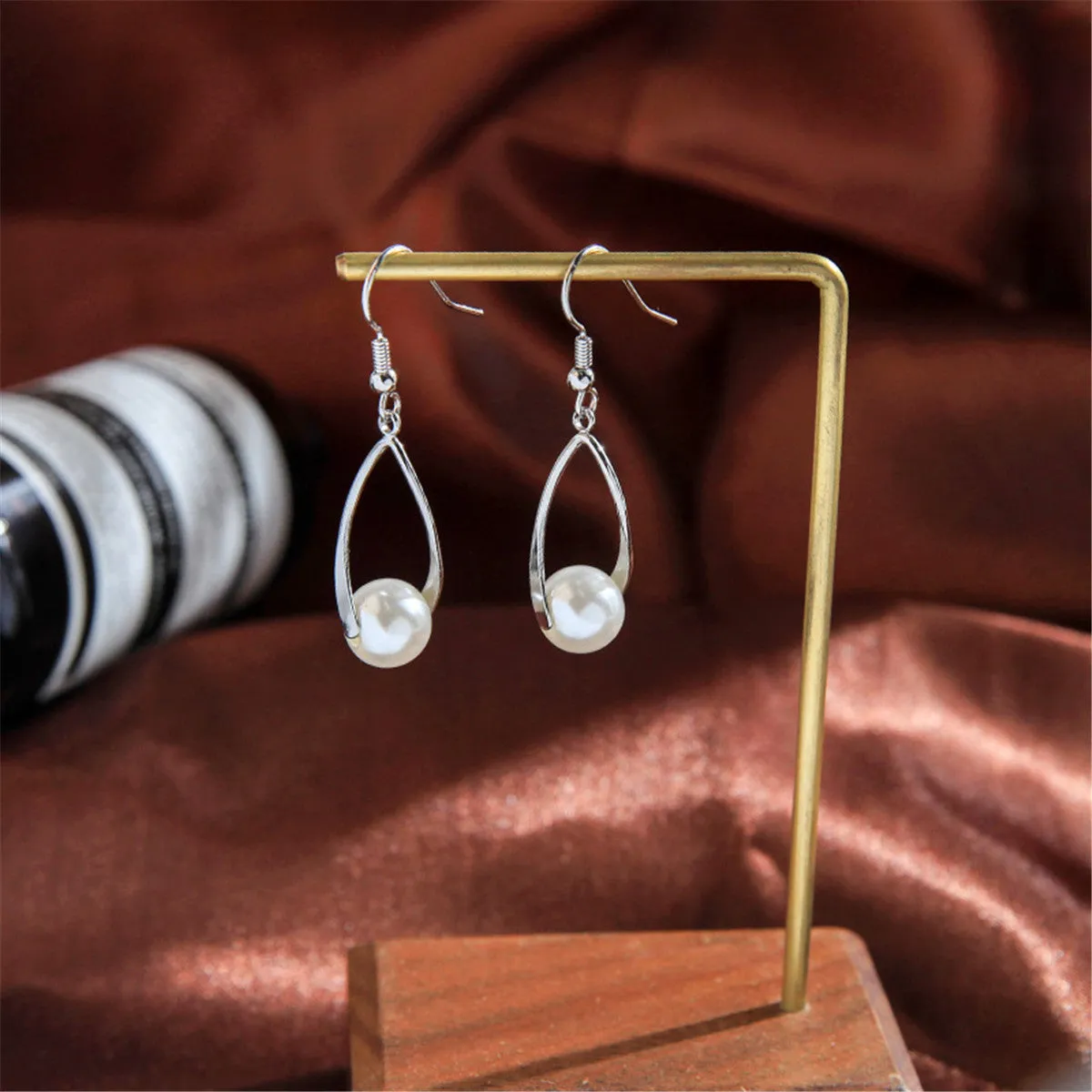 Pearl & Silver-Plated Oval Drop Earrings