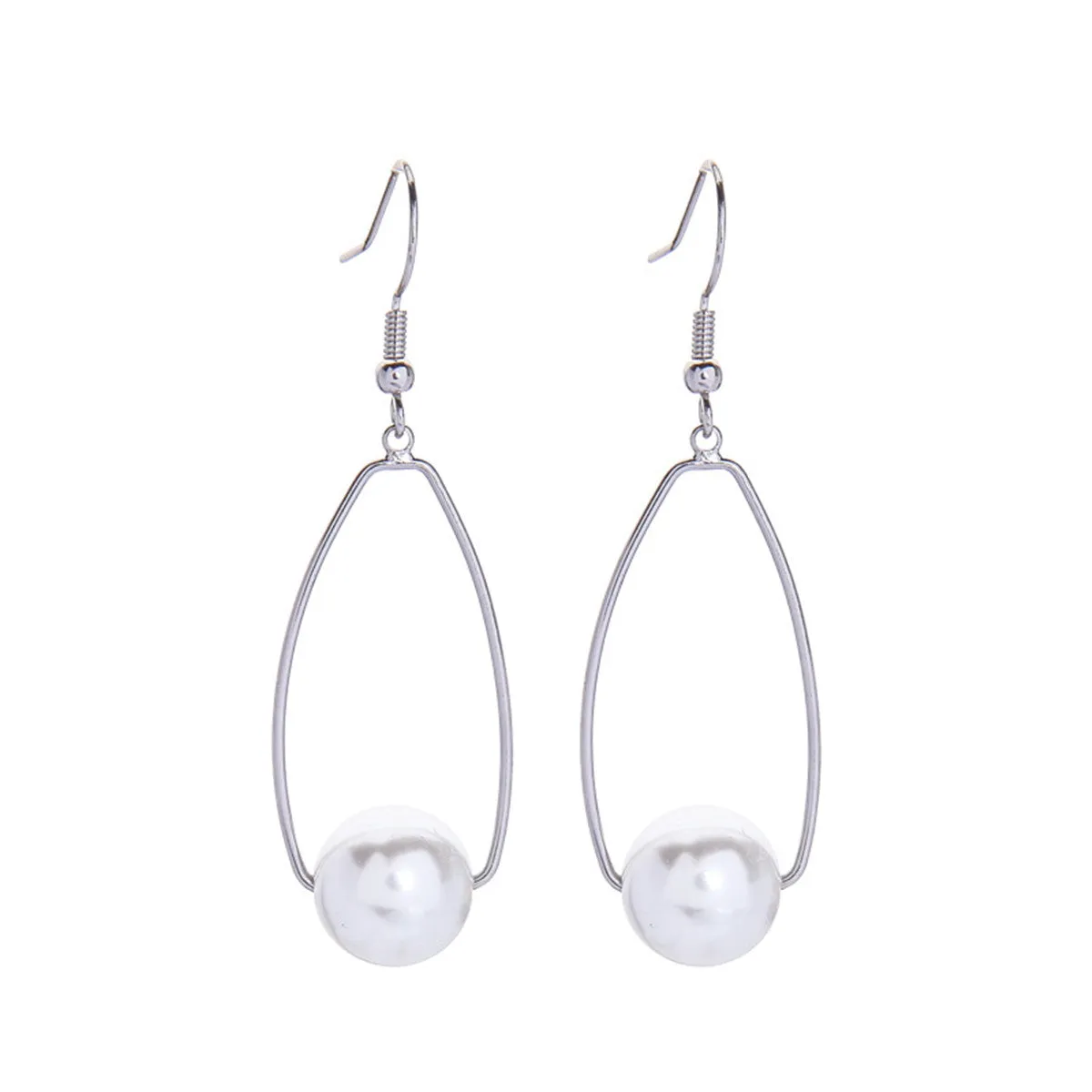 Pearl & Silver-Plated Oval Drop Earrings
