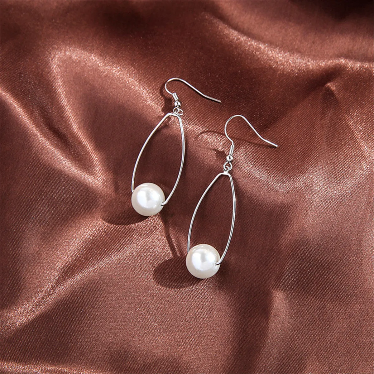 Pearl & Silver-Plated Oval Drop Earrings