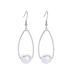 Pearl & Silver-Plated Oval Drop Earrings