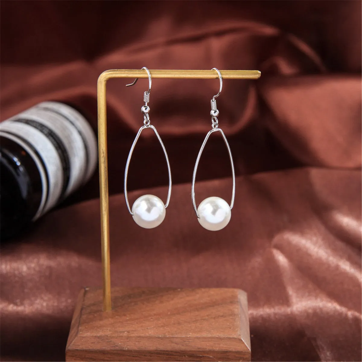 Pearl & Silver-Plated Oval Drop Earrings