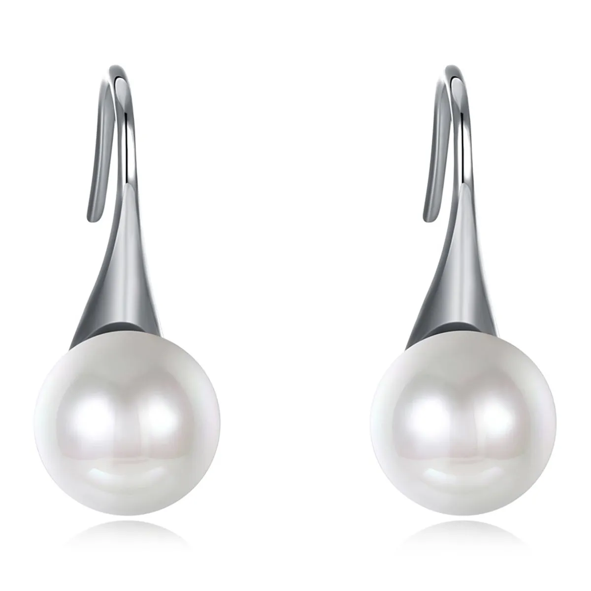 Pearl & Silver-Plated Tapered Drop Earrings
