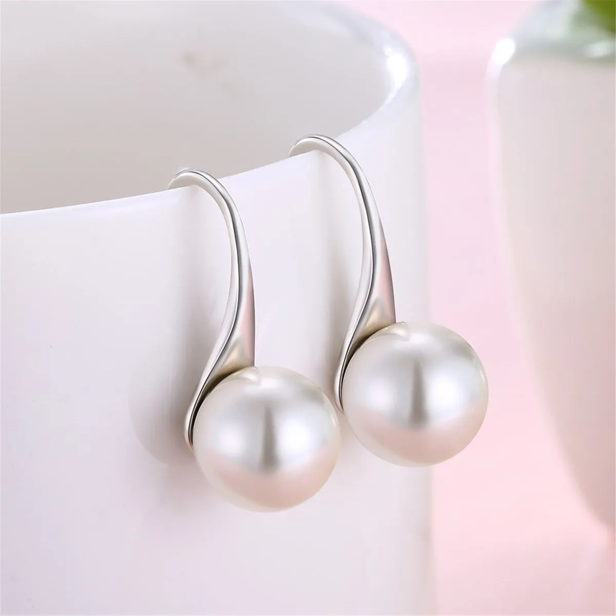 Pearl & Silver-Plated Tapered Drop Earrings