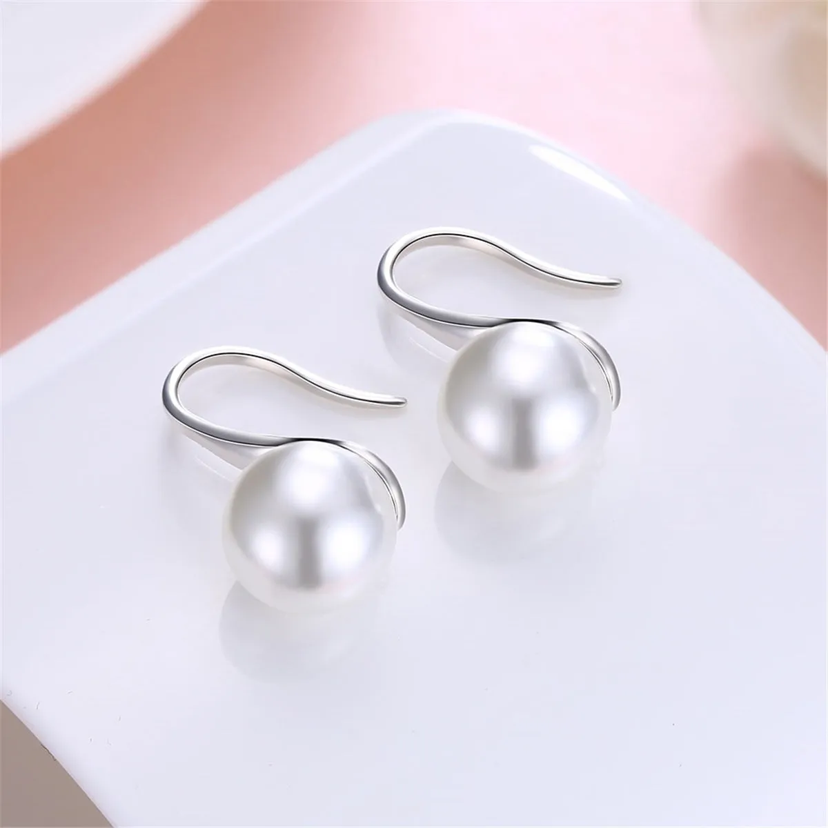 Pearl & Silver-Plated Tapered Drop Earrings