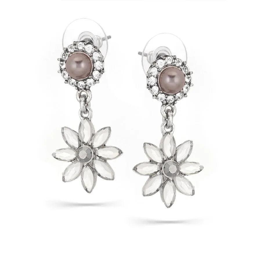 PEARL AND CRYSTAL FLOWER DROP EARRINGS #246GR3301 (1C10/10D1)