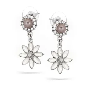 PEARL AND CRYSTAL FLOWER DROP EARRINGS #246GR3301 (1C10/10D1)