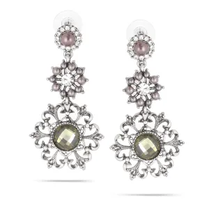PEARL AND OLIVE FACETED STONE CRYSTAL DROP EARRINGS #246GR3401 (1C10/10D1)