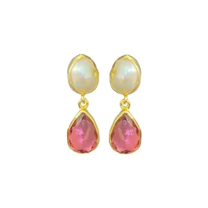 Pearl and Rasberry Drop Earrings