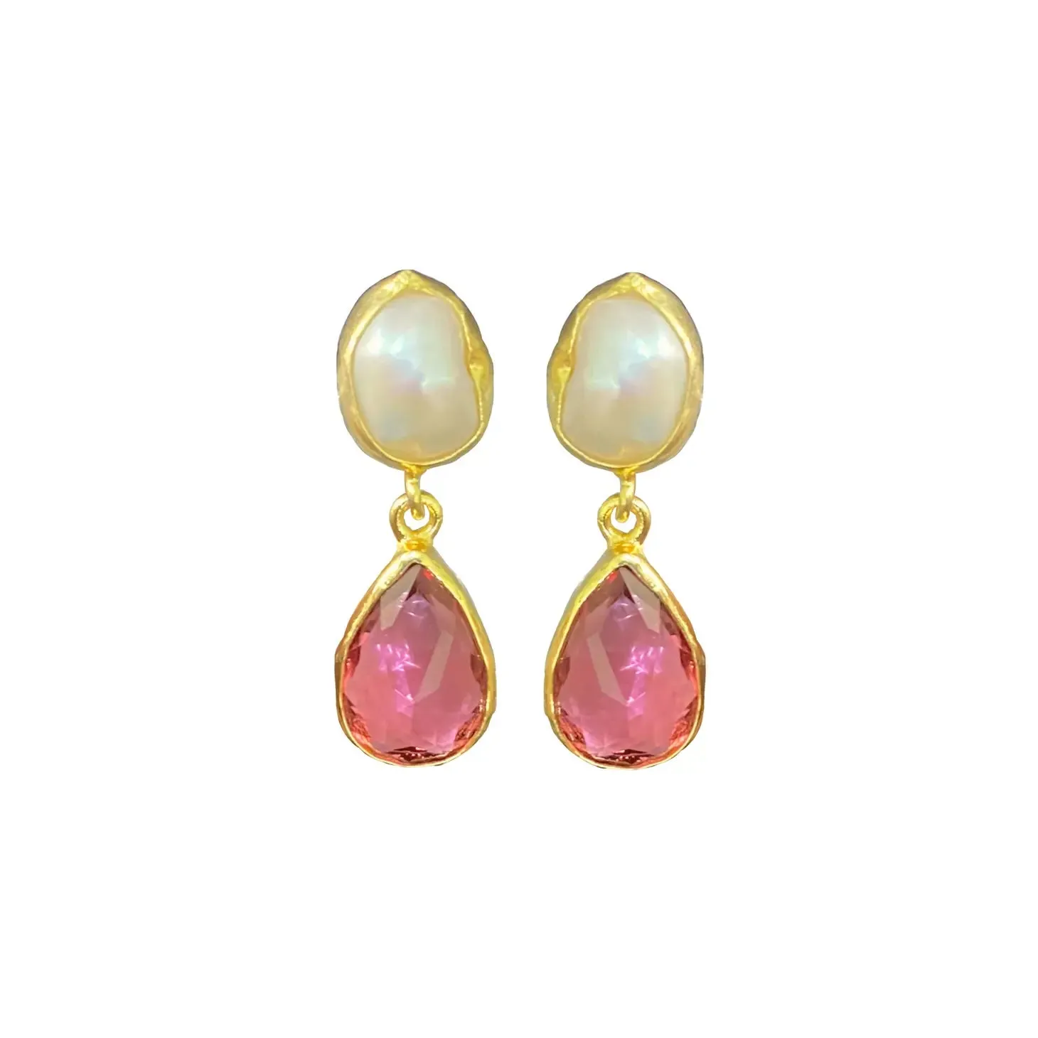 Pearl and Rasberry Drop Earrings