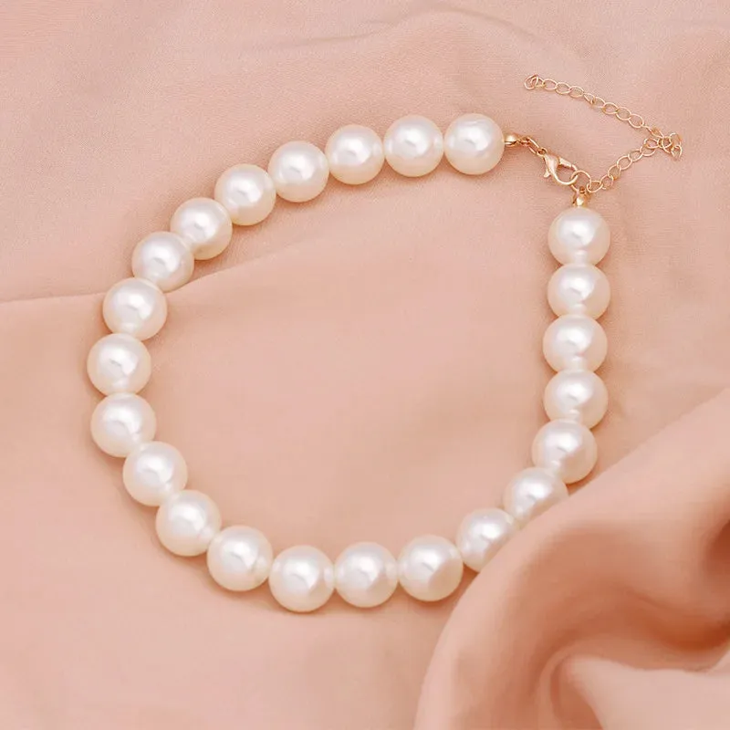 Pearl Choker Necklace Big Round Pearl Wedding Necklace for Women Charm Fashion Jewelry
