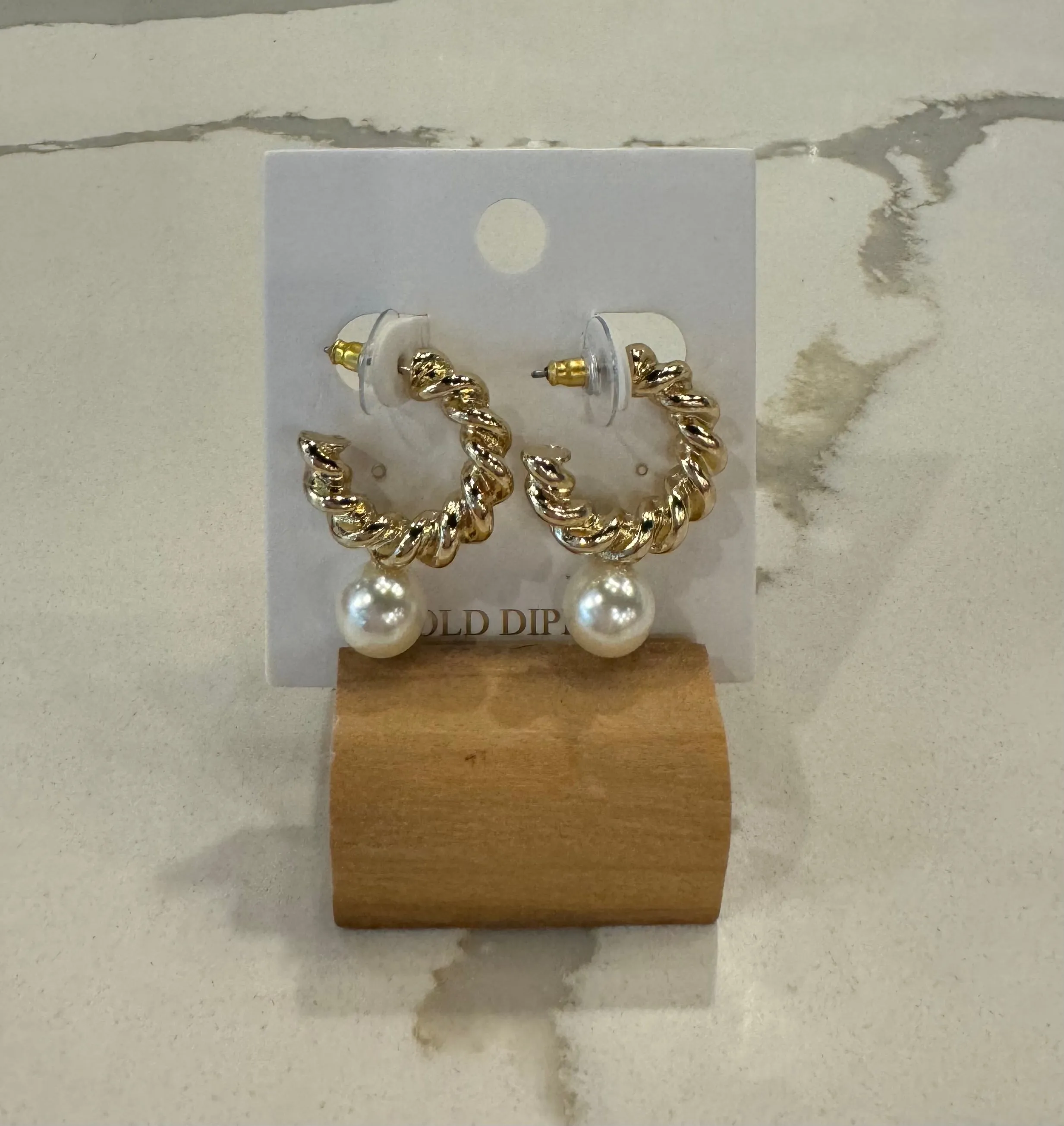 Pearl Drop Gold Twist Earrings