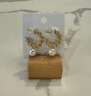 Pearl Drop Gold Twist Earrings