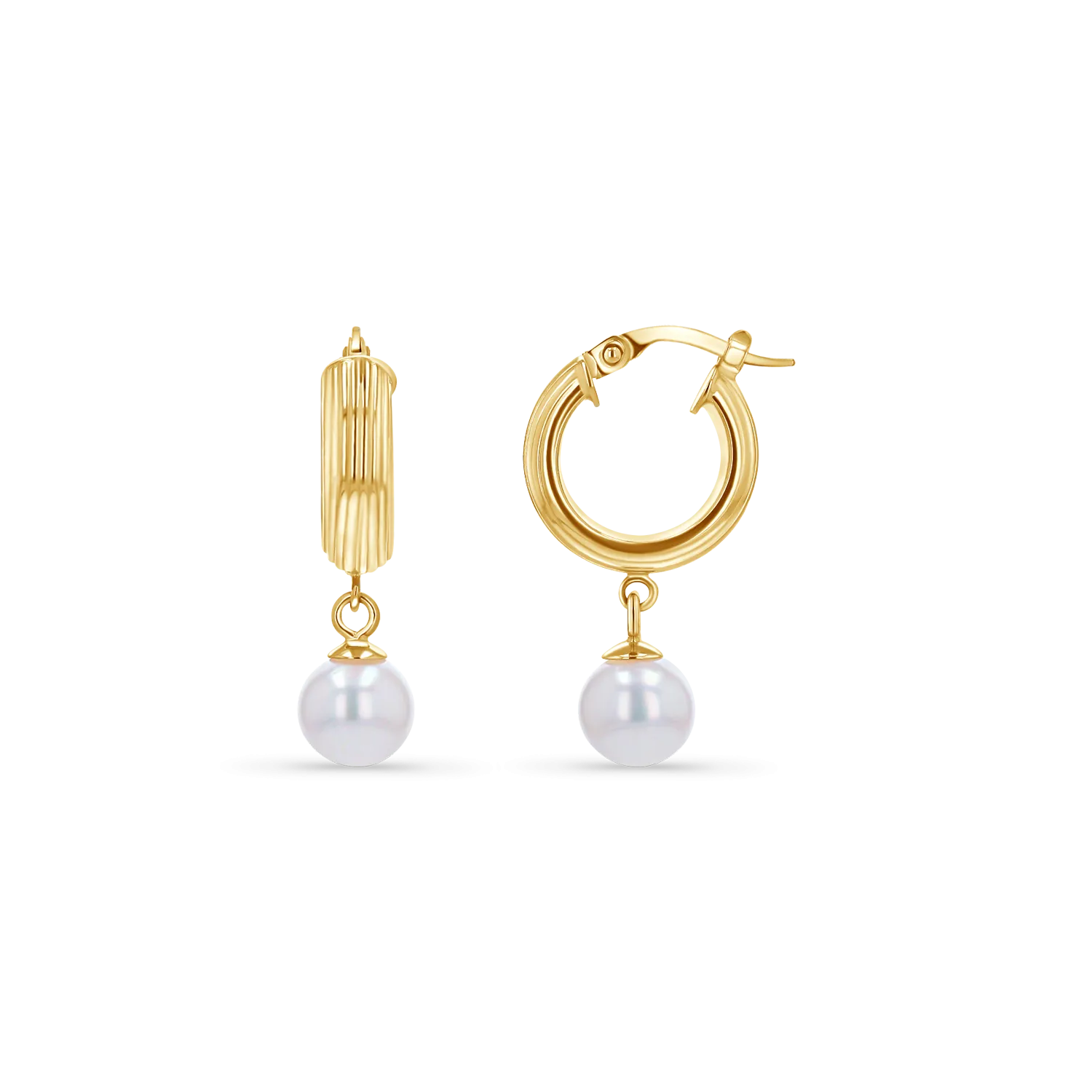 Pearl Drop Ribbed Hoops
