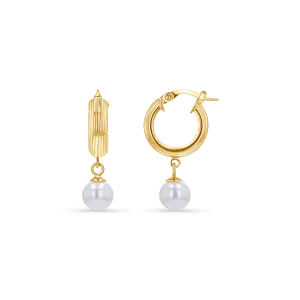 Pearl Drop Ribbed Hoops