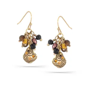 PEARL TIGER'S EYE BEADS GOLD DROP EARRINGS #158BR3101
