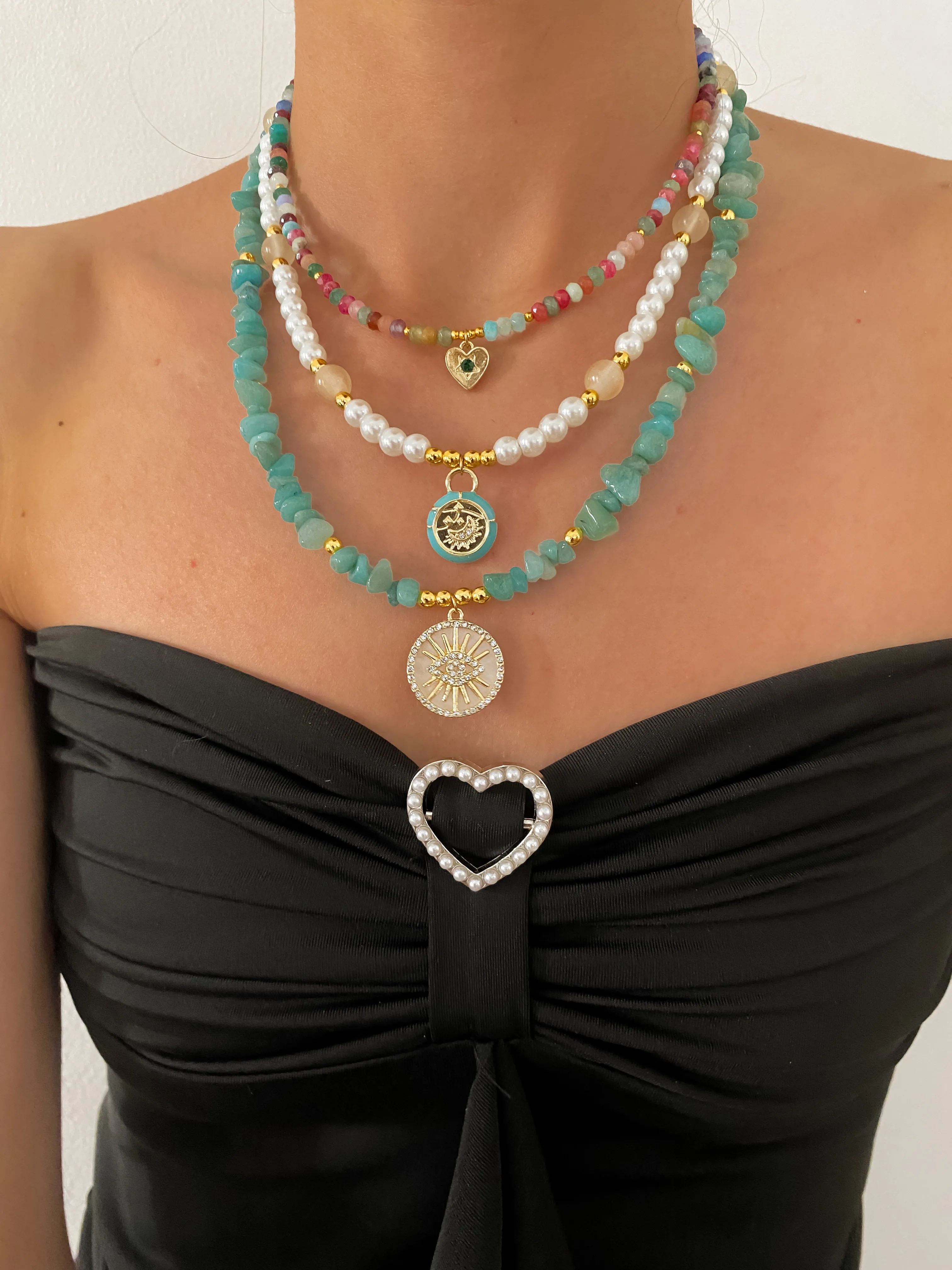 Pearls Beaded Moon Choker