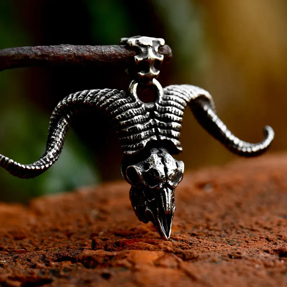 Pentagram Pan God Skull Goat Head Stainless Steel Pendant Necklace
