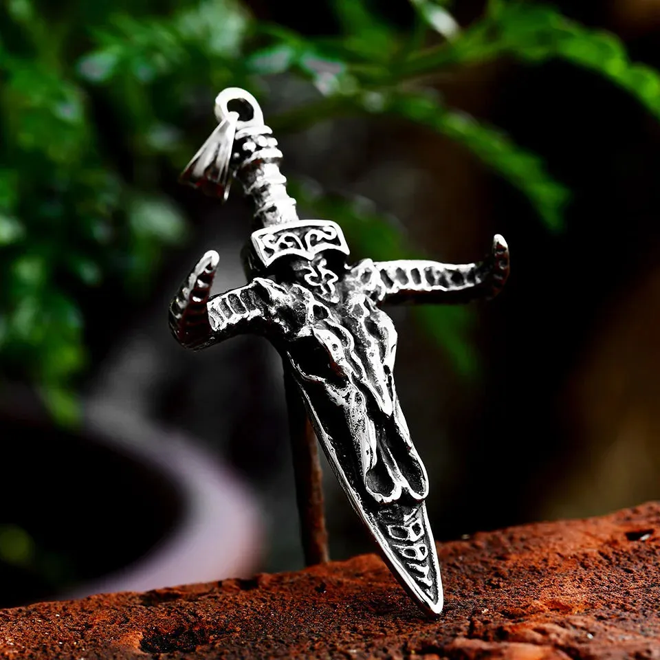 Pentagram Pan God Skull Goat Head Stainless Steel Pendant Necklace
