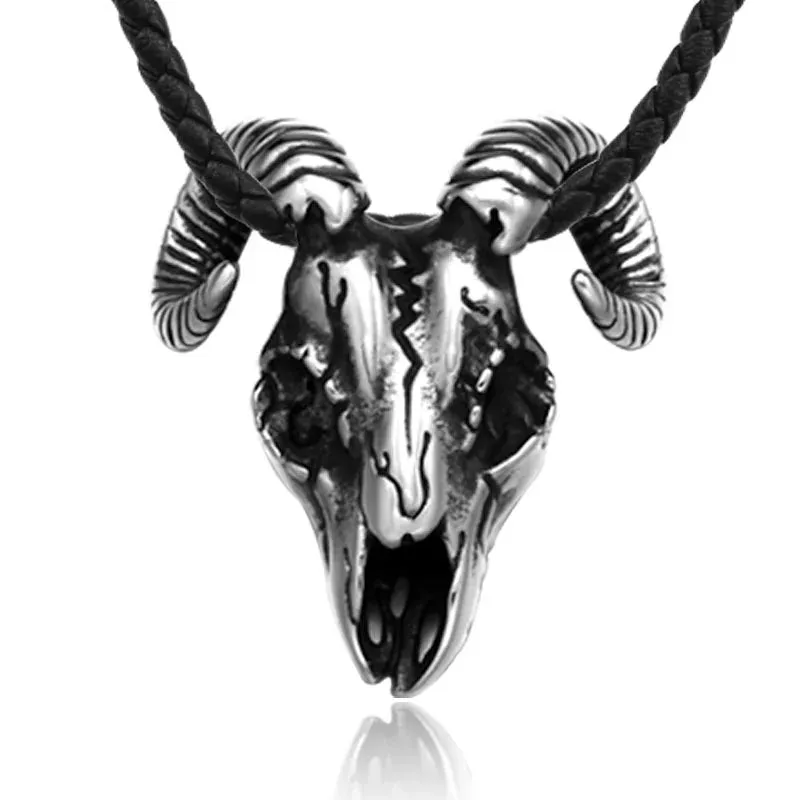 Pentagram Pan God Skull Goat Head Stainless Steel Pendant Necklace