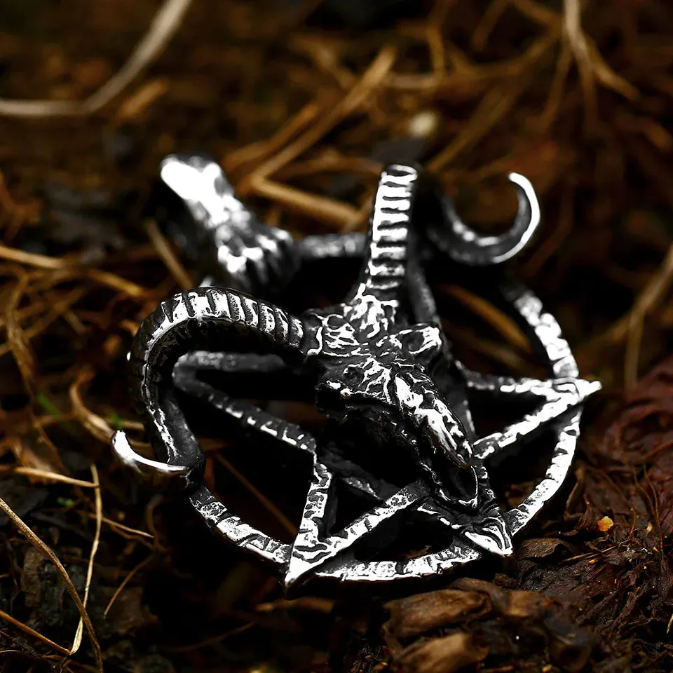 Pentagram Pan God Skull Goat Head Stainless Steel Pendant Necklace