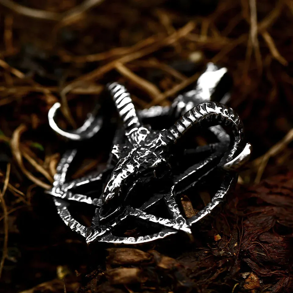 Pentagram Pan God Skull Goat Head Stainless Steel Pendant Necklace