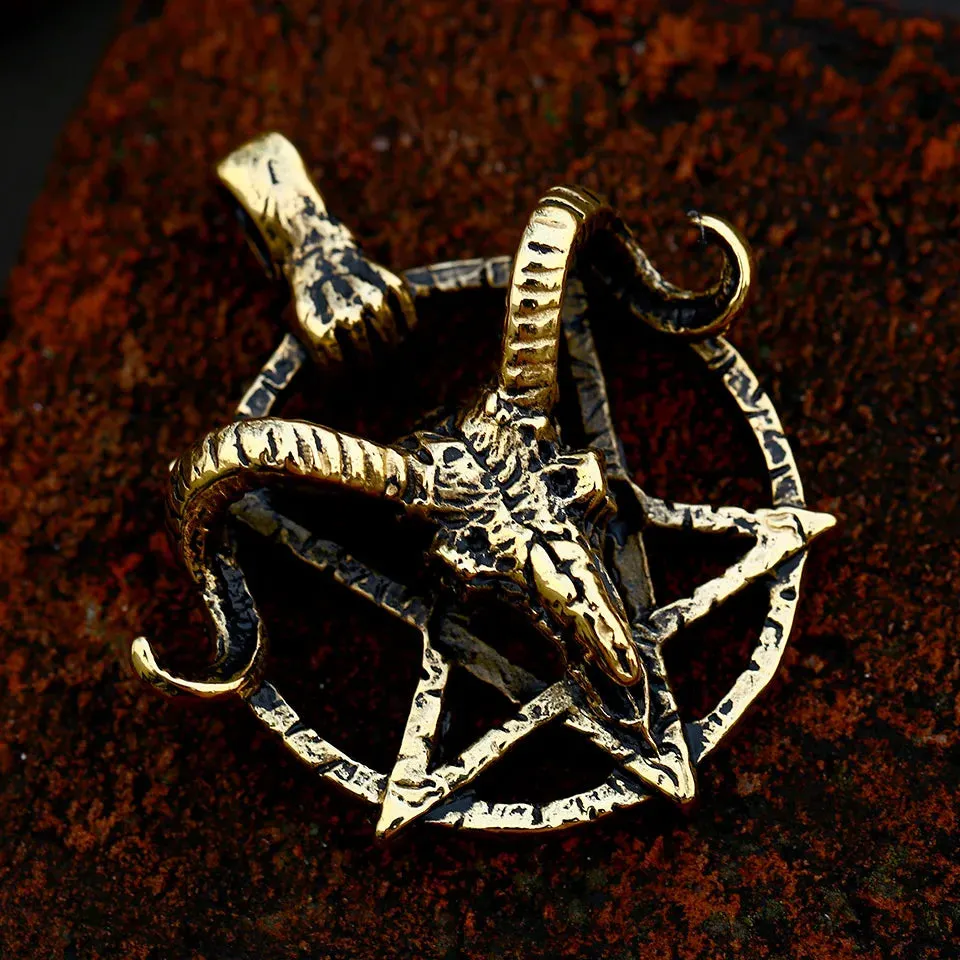 Pentagram Pan God Skull Goat Head Stainless Steel Pendant Necklace