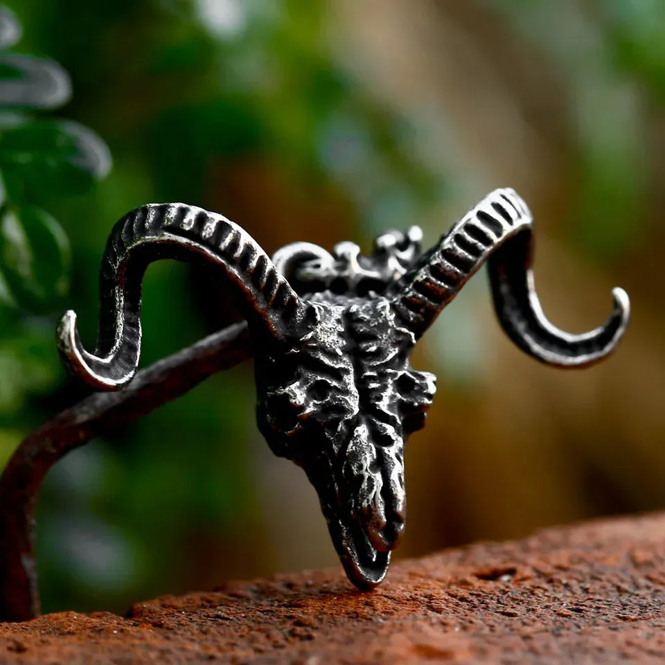 Pentagram Pan God Skull Goat Head Stainless Steel Pendant Necklace
