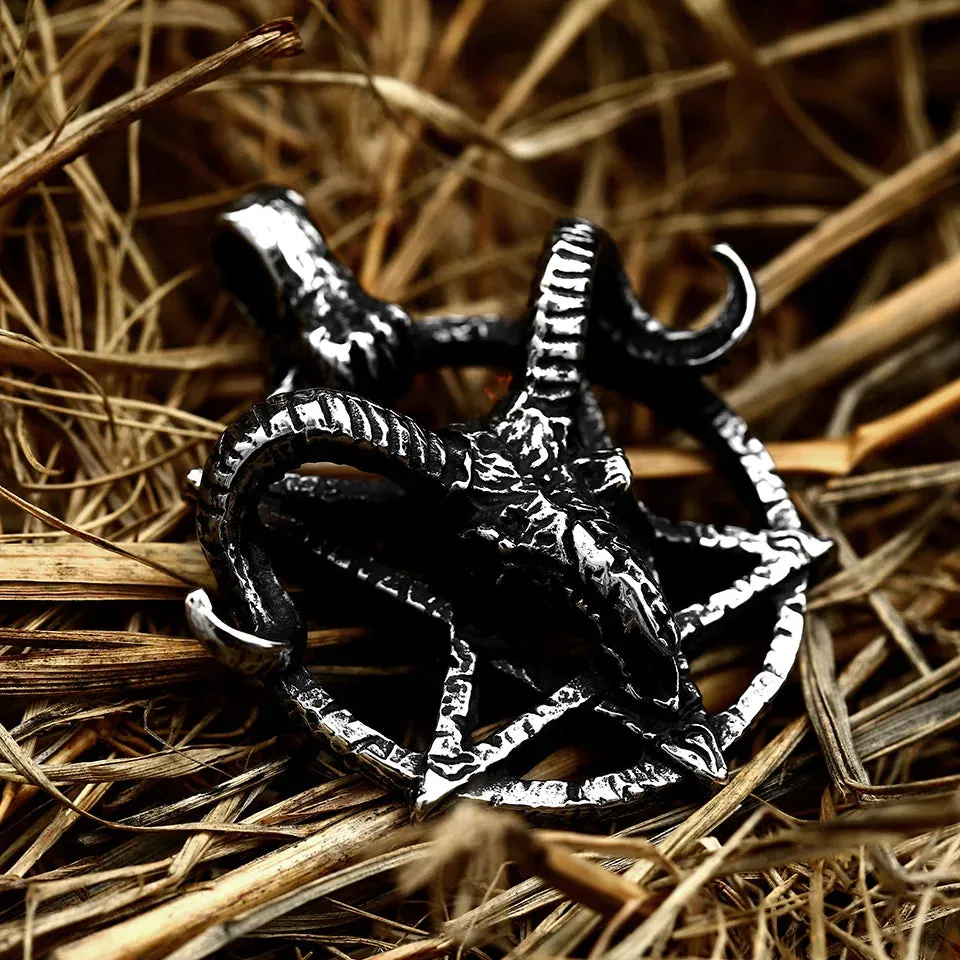 Pentagram Pan God Skull Goat Head Stainless Steel Pendant Necklace