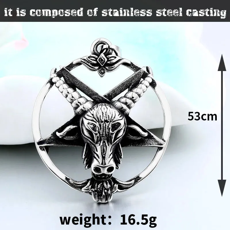 Pentagram Pan God Skull Goat Head Stainless Steel Pendant Necklace