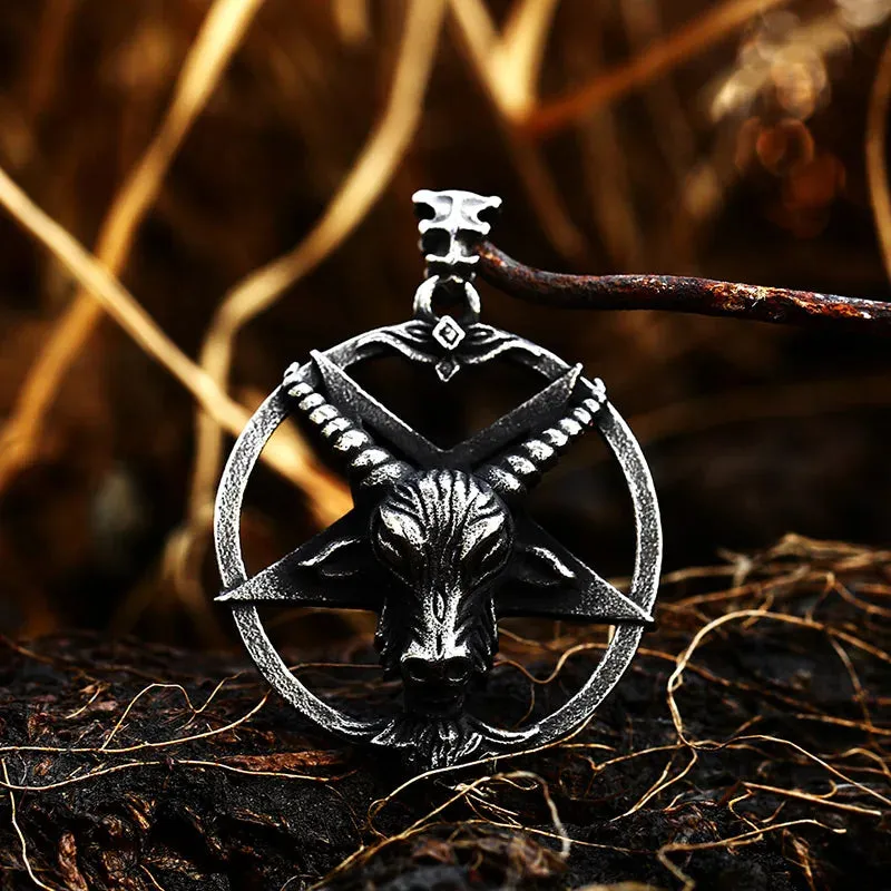 Pentagram Pan God Skull Goat Head Stainless Steel Pendant Necklace
