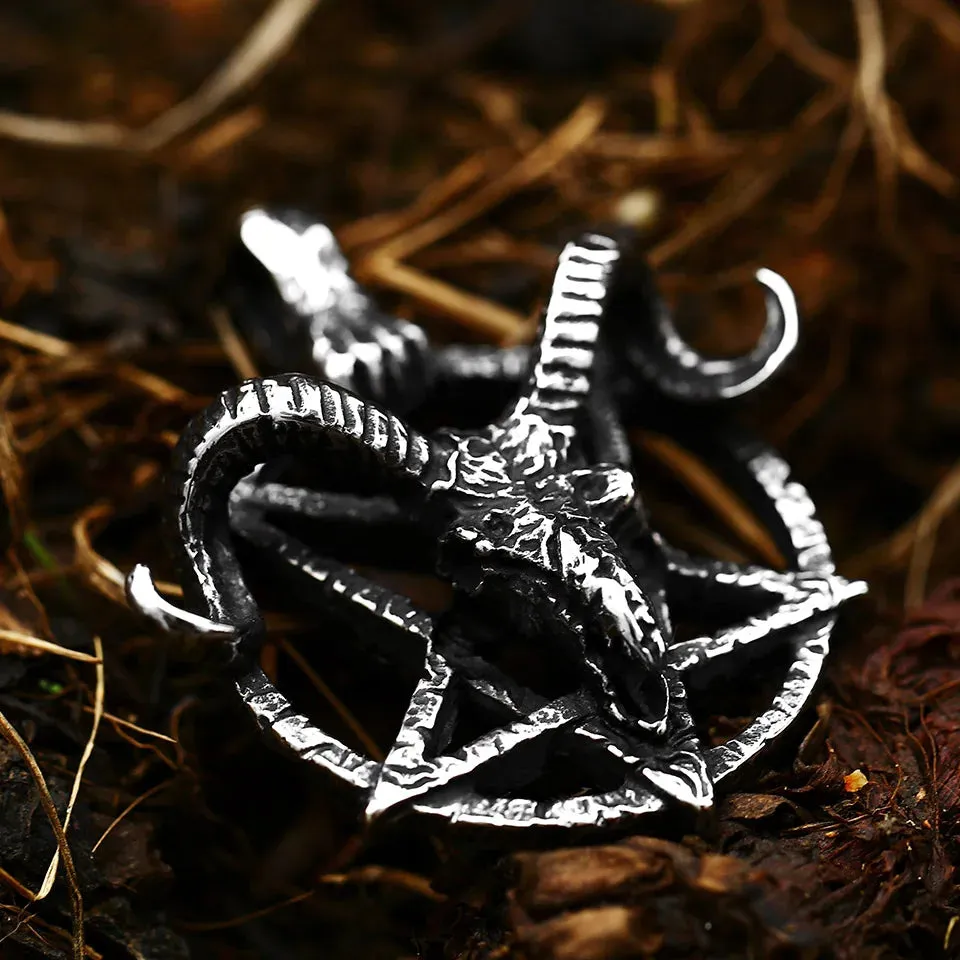Pentagram Pan God Skull Goat Head Stainless Steel Pendant Necklace