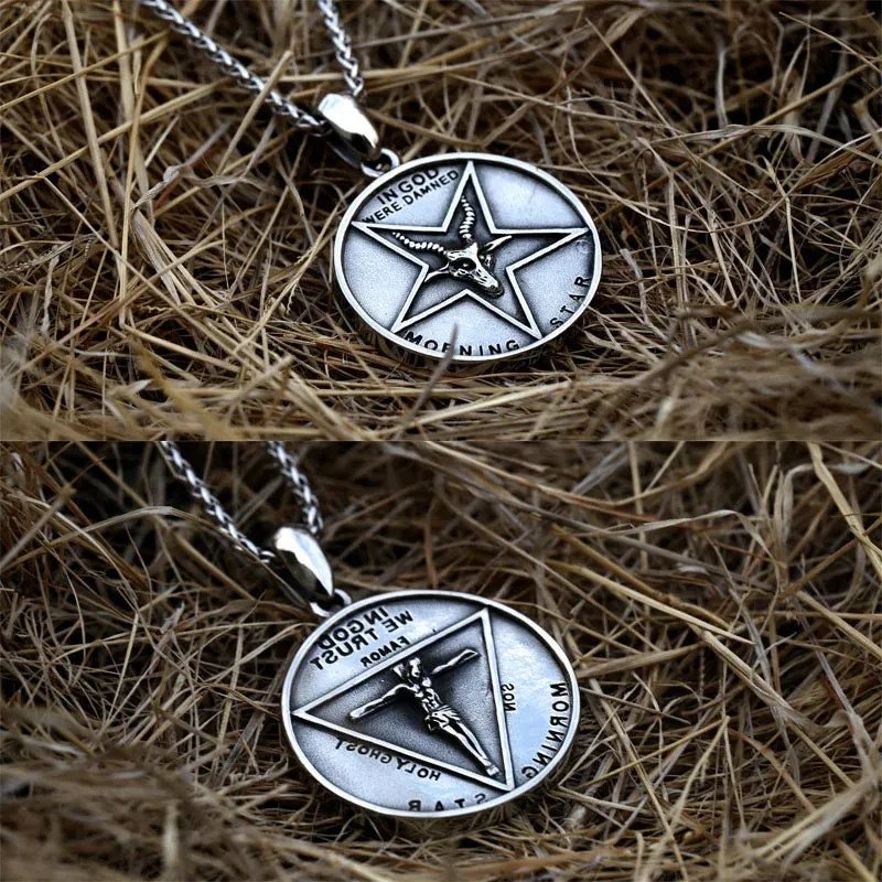 Pentagram Pan God Skull Goat Head Stainless Steel Pendant Necklace