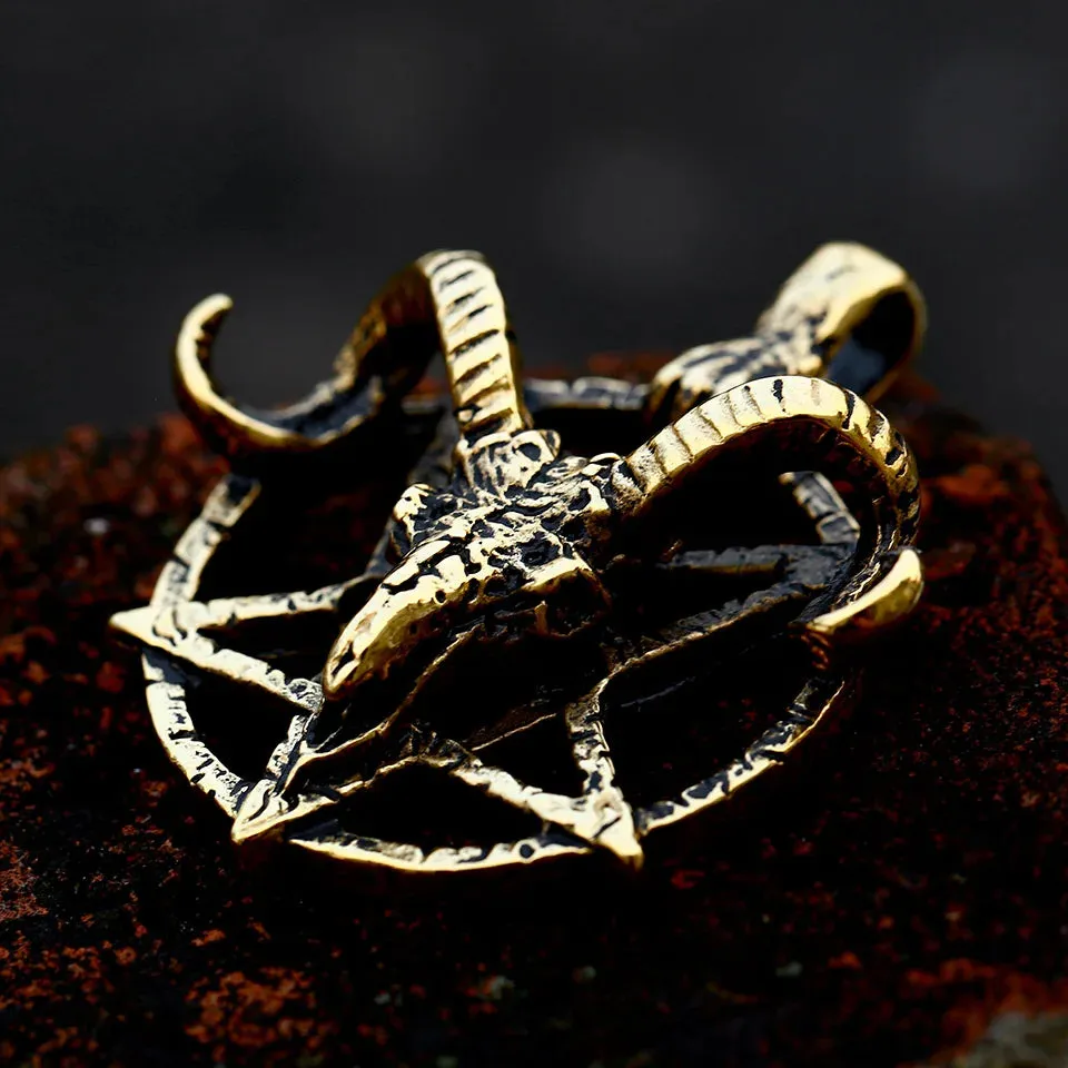 Pentagram Pan God Skull Goat Head Stainless Steel Pendant Necklace