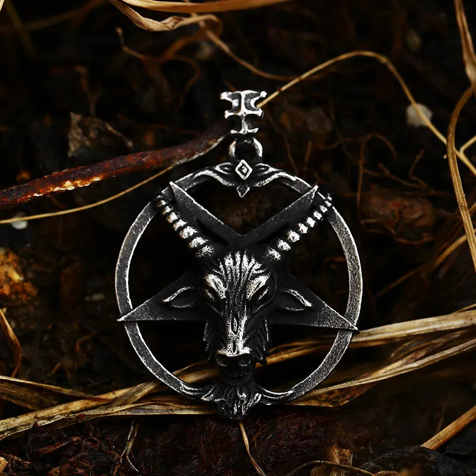 Pentagram Pan God Skull Goat Head Stainless Steel Pendant Necklace