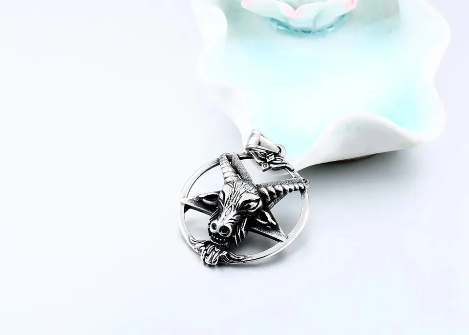 Pentagram Pan God Skull Goat Head Stainless Steel Pendant Necklace