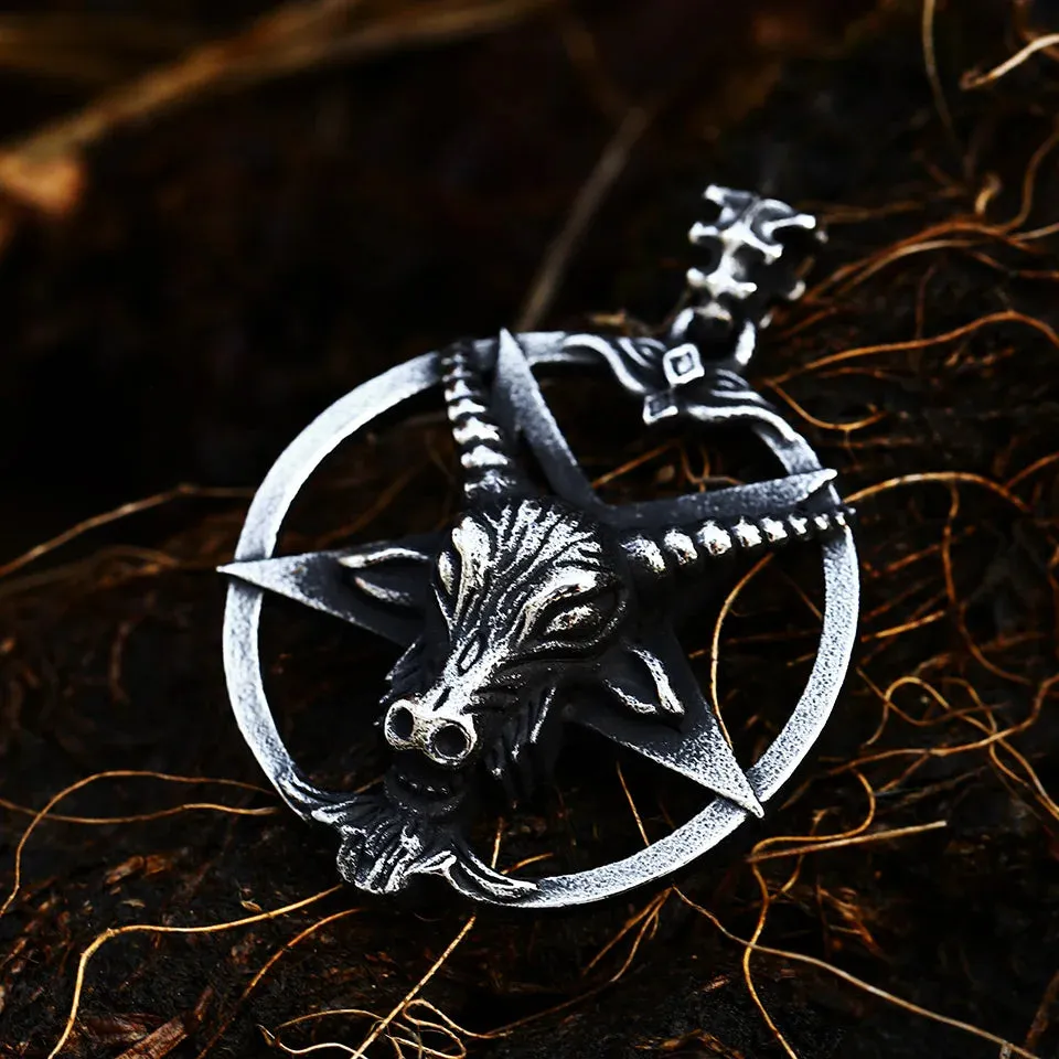 Pentagram Pan God Skull Goat Head Stainless Steel Pendant Necklace