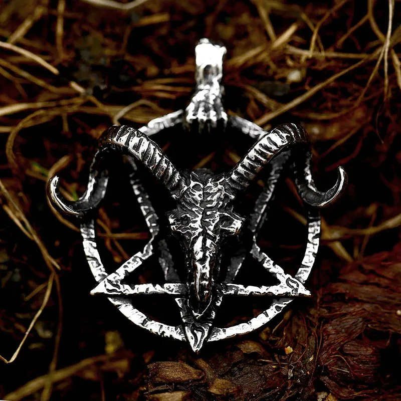 Pentagram Pan God Skull Goat Head Stainless Steel Pendant Necklace