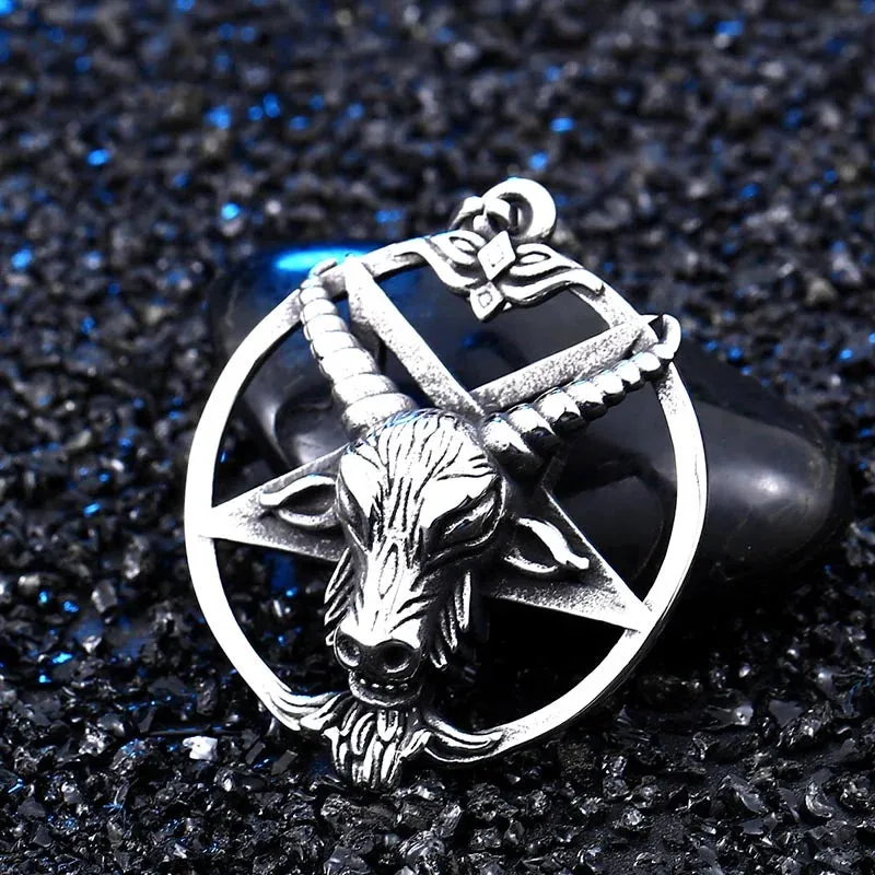 Pentagram Pan God Skull Goat Head Stainless Steel Pendant Necklace
