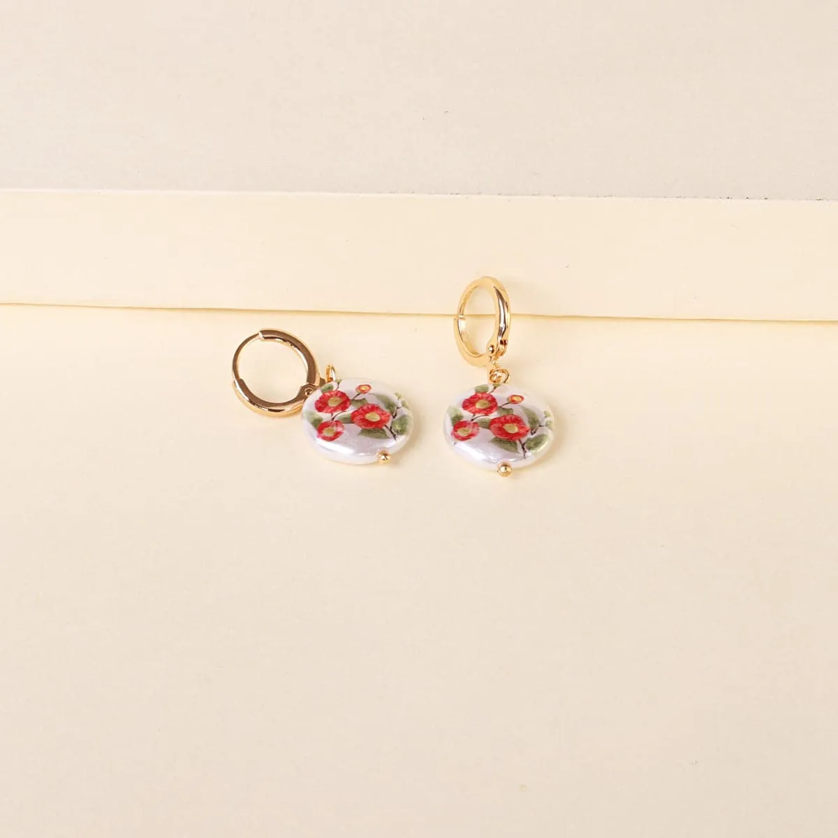 Peony Floral Pearl & 18K Gold-Plated Drop Earrings